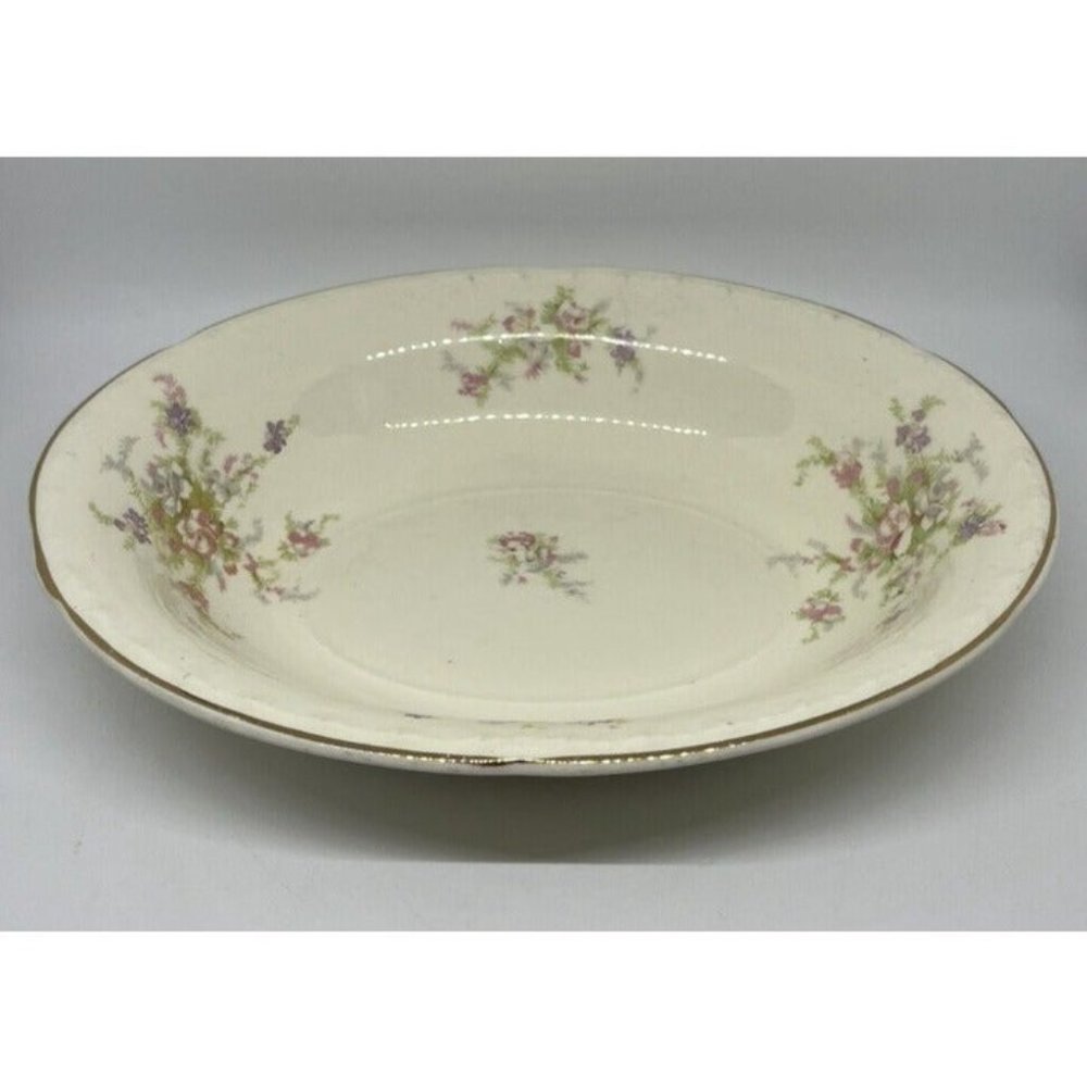 Crooksville China Co Pastel Floral Made In USA Serve-ware Oval Serving Bowl VTG